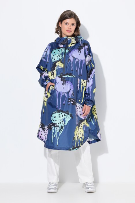 Functionele regencape, unisex, print, capuchon