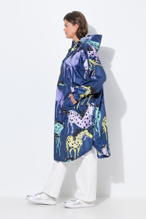 Functionele regencape, unisex, print, capuchon