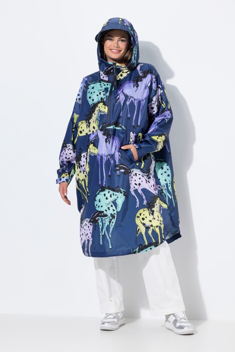 Functionele regencape, unisex, print, capuchon