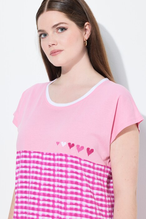 Bigshirts, set van 2, ruit/harten, ronde hals, korte mouwen