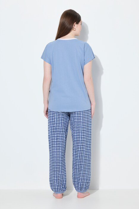 Pyjama à carreaux, T-shirt décolleté en V et manches courtes
