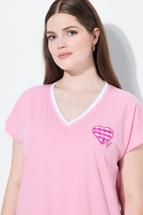 Pyjama à carreaux, T-shirt décolleté en V et manches courtes
