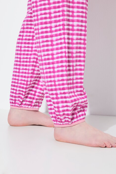 Pyjama à carreaux, T-shirt décolleté en V et manches courtes