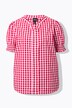 Geruite traditionele blouse, sierplooi, opstaande kraag, halflange pofmouw
