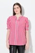 Geruite traditionele blouse, sierplooi, opstaande kraag, halflange pofmouw