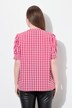 Geruite traditionele blouse, sierplooi, opstaande kraag, halflange pofmouw