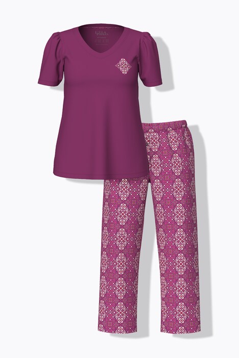Pyjama, ruiten, V-hals, korte mouwen