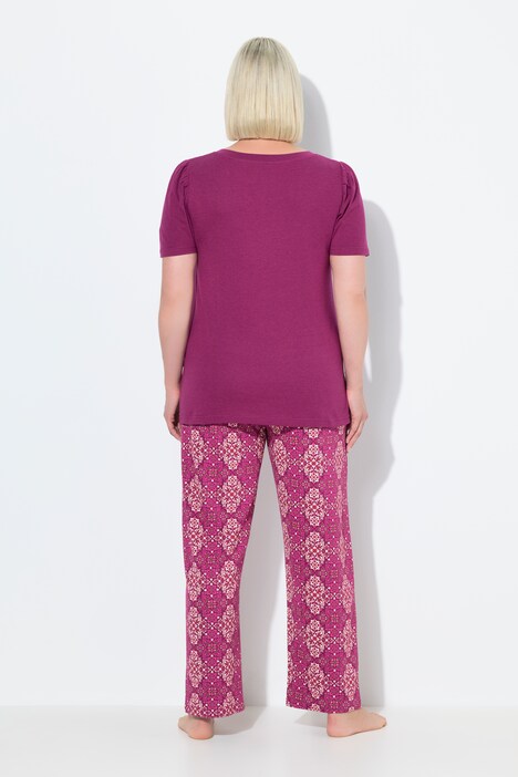 Pyjama, ruiten, V-hals, korte mouwen