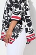 Bluse i sateng, blomstret design, spiss nederkant, 3/4 ermer