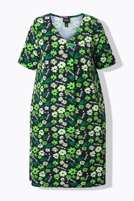 Robe en jersey à fleurs, décolleté en V et manches courtes, coupe évasée