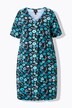 Jersey jurk, bloemen, A-lijn, V-hals, korte mouwen
