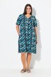 Jersey jurk, bloemen, A-lijn, V-hals, korte mouwen