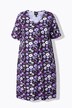 Robe en jersey à fleurs. Décolleté V et manches courtes. Coupe évasée