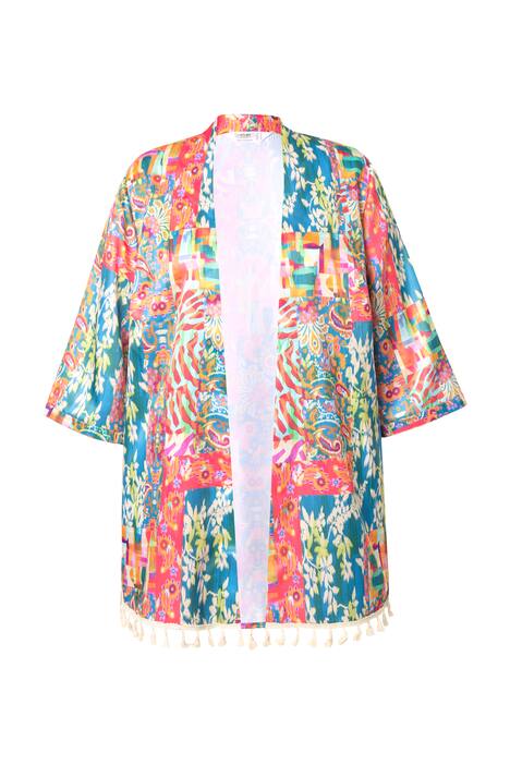 Kimono, satén s plošným potiskem, ozdobná stuha se střapci