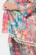 Kimono, satin med allover-print, dekorativt kvastebånd