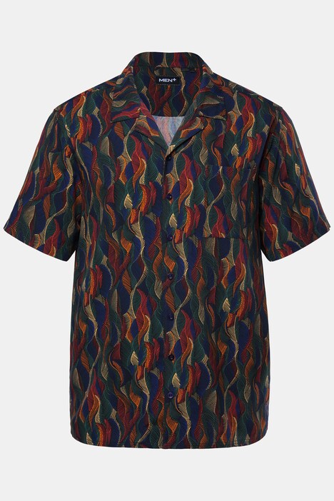 Chemise Men+ en viscose, imprimé all-over, manches courtes et col cubain, coupe Cuba Fit - jusqu'au 8 XL