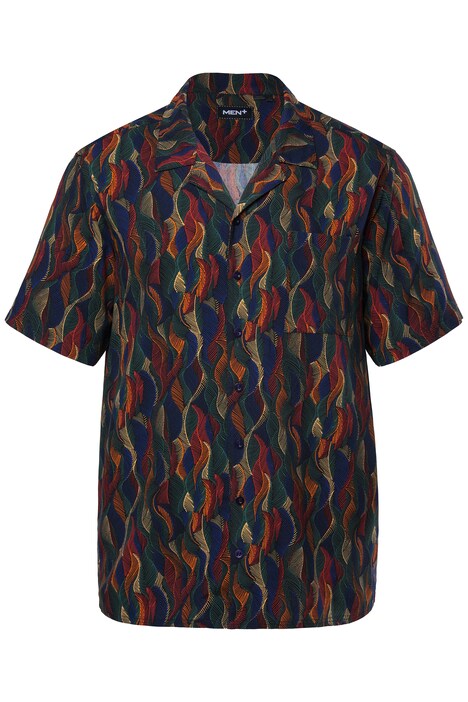 Viskózová košile Men+, krátké rukávy, plošný potisk, Cuba límeček, Cuba střih, do 8XL