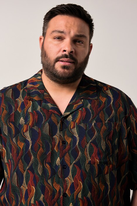 Chemise Men+ en viscose, imprimé all-over, manches courtes et col cubain, coupe Cuba Fit - jusqu'au 8 XL