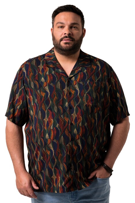 Viskózová košile Men+, krátké rukávy, plošný potisk, Cuba límeček, Cuba střih, do 8XL