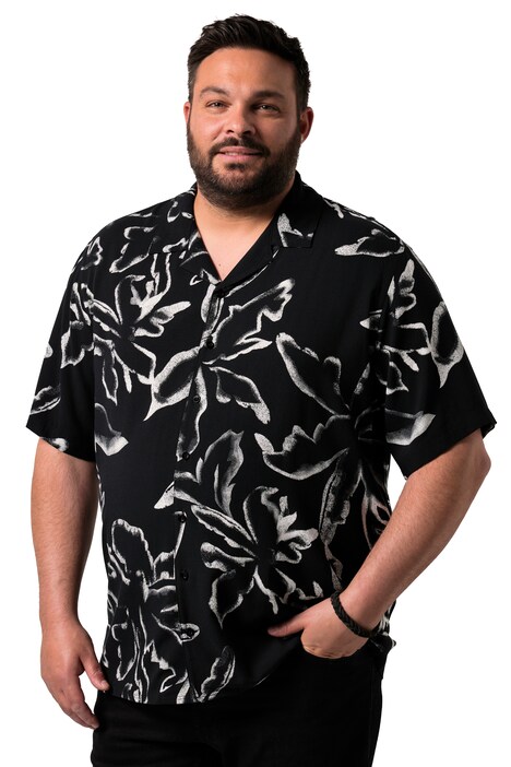Viskózová košile Men+, krátké rukávy, plošný potisk, Cuba střih, Cuba límeček, do 8XL