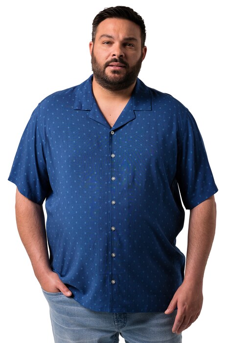 Viskózová košile Men+, krátké ruávy, plošným potisk, Cuba límeček, Cuba střih, do 8XL