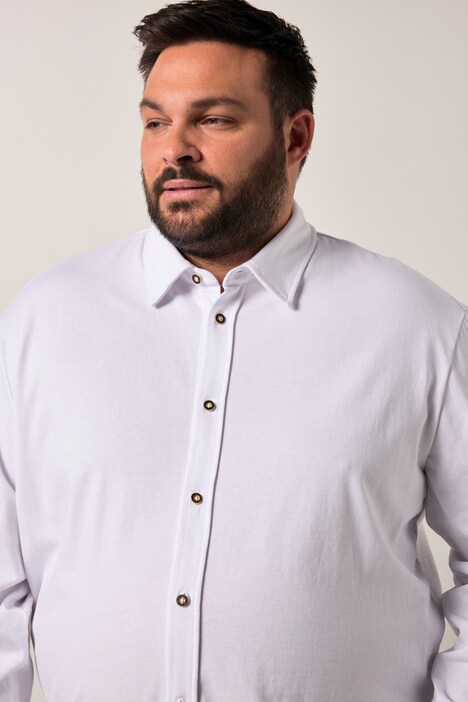 Chemise en jersey Men+, s'inspirant des costumes traditionnels bavarois, manches longues et col Kent, coupe Modern Fit - jusqu'au 8 XL
