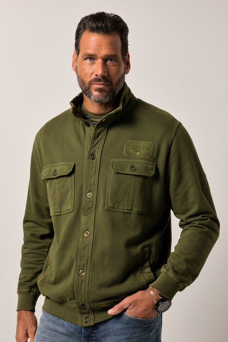 Veste en molleton JP 1880. Col montant. Écussons, style vintage - jusqu'au 8 