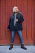 Manteau en polaire bouclée, col montant et boutons-pression, dégradé de couleurs