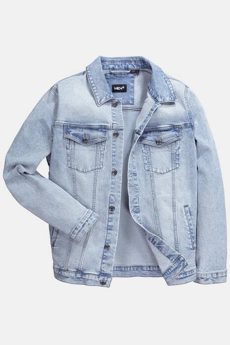 Men+ jeansjakke, bleget denim, brystlommer, op til 7XL