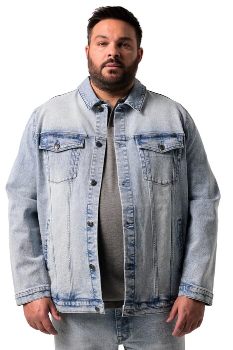 Džínová bunda Men+, bělená džínovina, náprsní kapsy, do 7XL