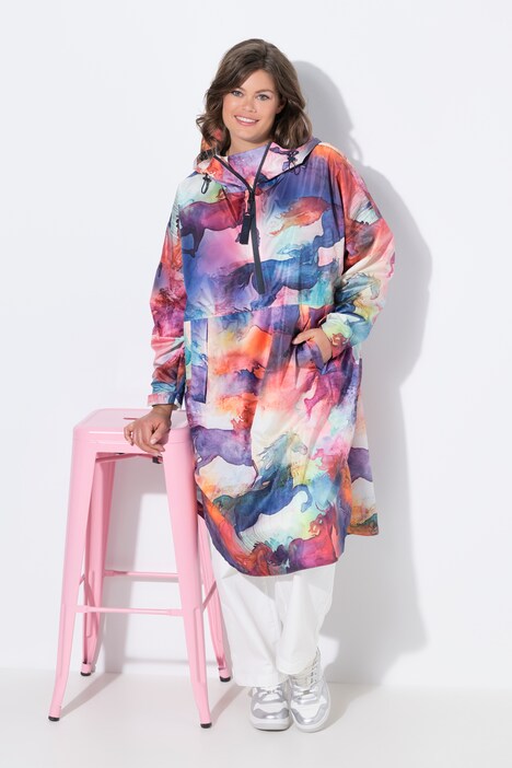 Functionele regencape, unisex, print, capuchon