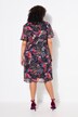 Robe midi, motif perroquets. manches cloche courtes et décolleté V. Coupe évasée