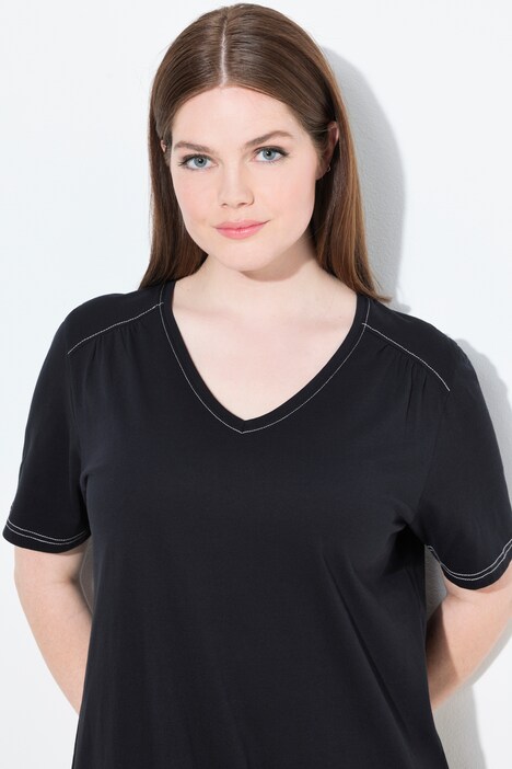 Bigshirts, set van 2, bladeren/effen, V-hals, korte mouw