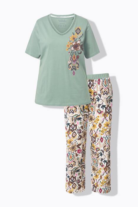 Pyjama, bloemen, V-hals, korte mouw