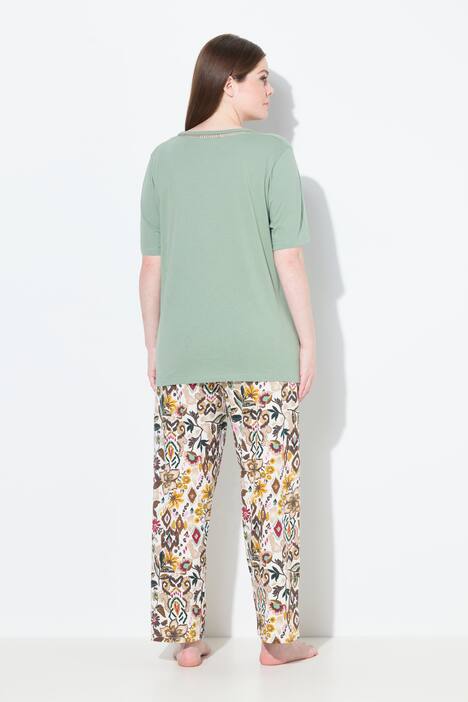 Pyjama, bloemen, V-hals, korte mouw