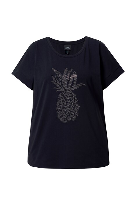 Tričko, ozdobné kamínky, ananas, oversize, kulatý výstřih, krátké rukávy