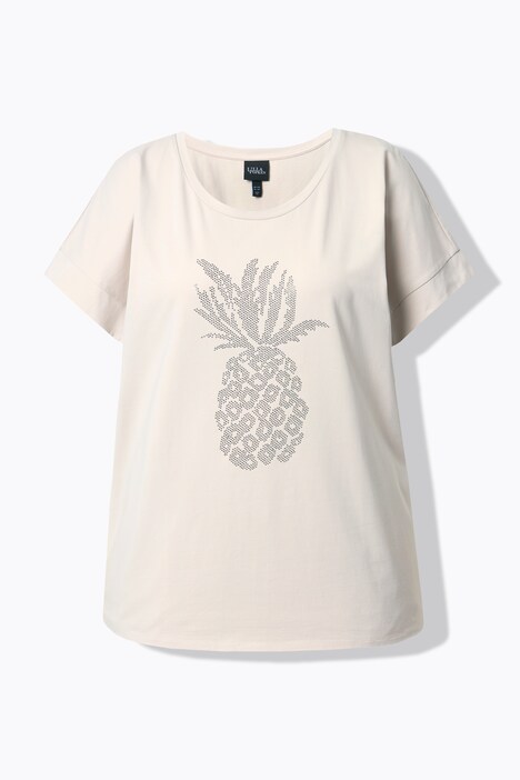 T-shirt, siersteentjes ananas, oversized, ronde hals, halflange mouw