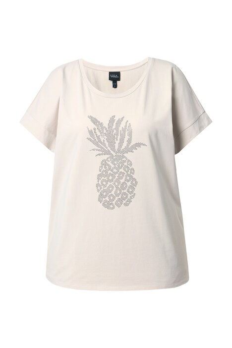 Tričko, ozdobné kamínky, ananas, oversize, kulatý výstřih, krátké rukávy