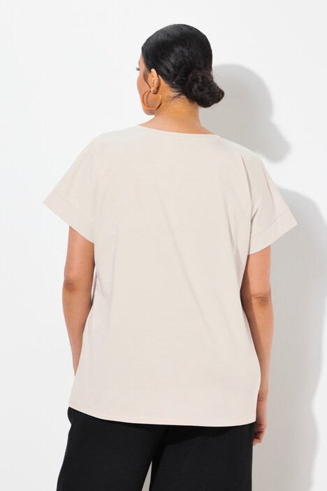 T-shirt, siersteentjes ananas, oversized, ronde hals, halflange mouw