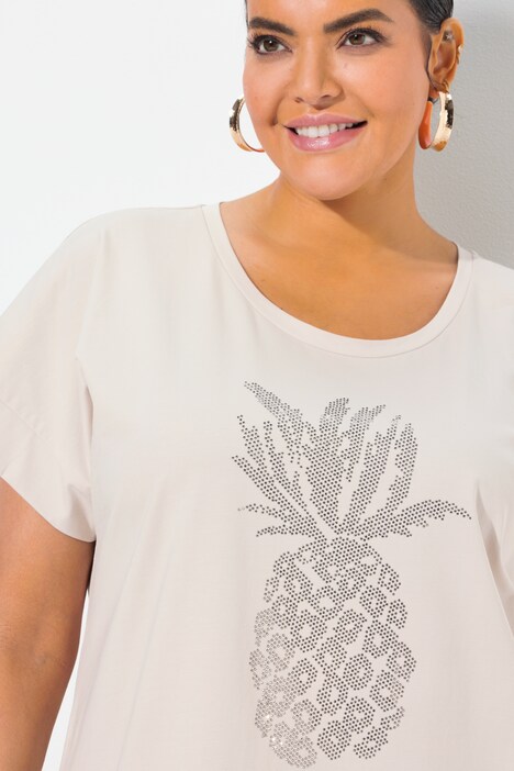 T-shirt, siersteentjes ananas, oversized, ronde hals, halflange mouw