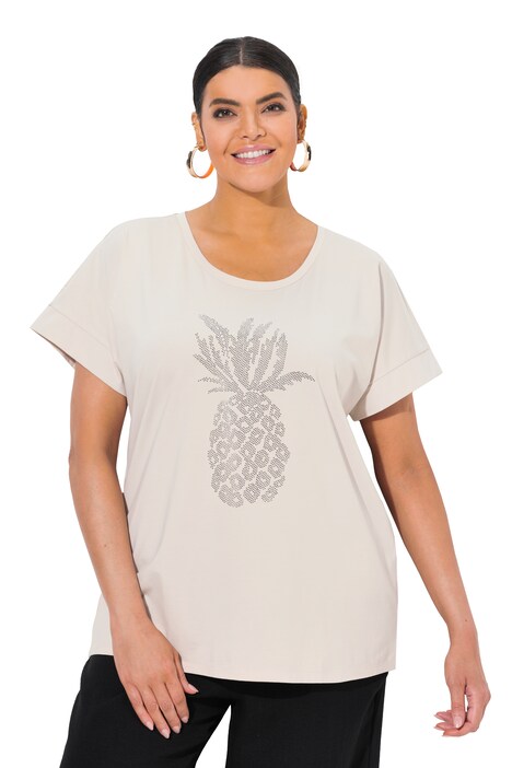 Tričko, ozdobné kamínky, ananas, oversize, kulatý výstřih, krátké rukávy