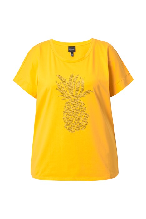Tričko, ozdobné kamínky, ananas, oversize, kulatý výstřih, krátké rukávy