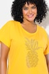 Tričko, ozdobné kamínky, ananas, oversize, kulatý výstřih, krátké rukávy