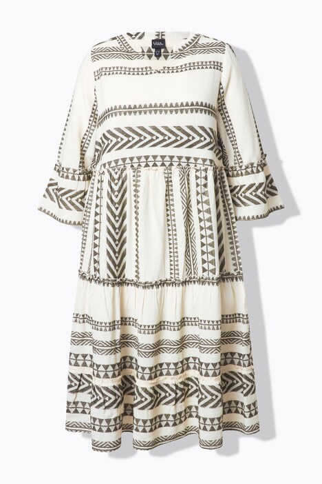 Kaftan-Kleid, Volants, A-Linie, 3/4-Arm