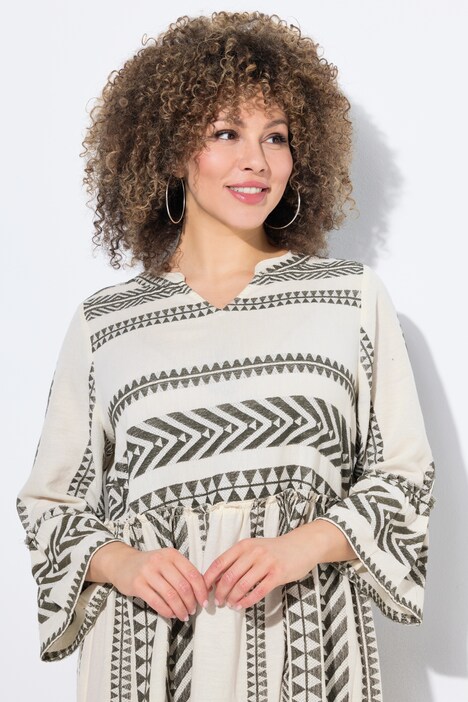 Kaftan-Kleid, Volants, A-Linie, 3/4-Arm
