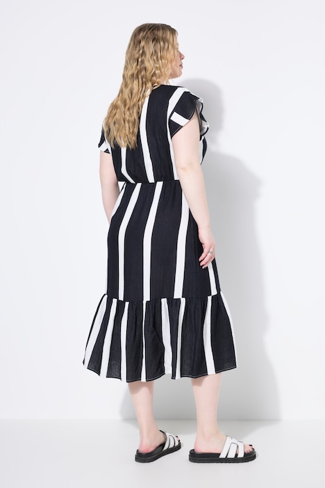 Vestido midi, línea A, muselina, rayas