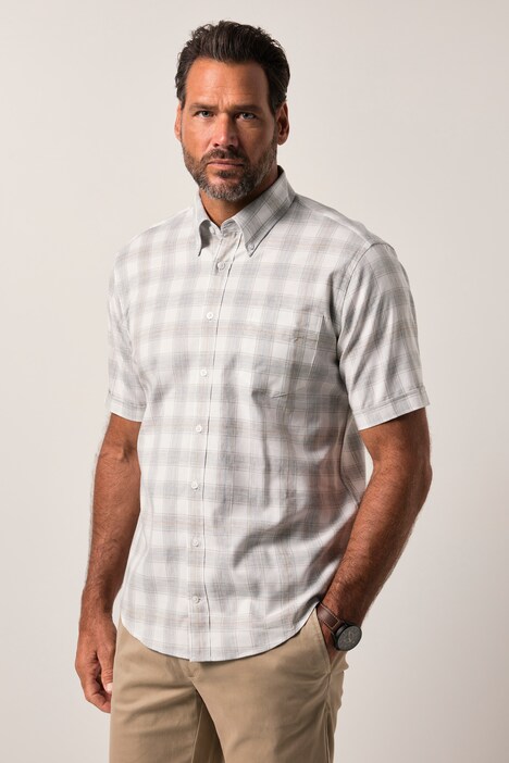 JP1880 Karo-Flanellhemd, Halbarm, Buttondown-Kragen, Modern Fit, bis 8 XL