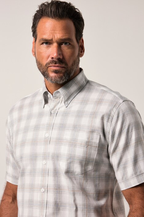 JP1880 Karo-Flanellhemd, Halbarm, Buttondown-Kragen, Modern Fit, bis 8 XL