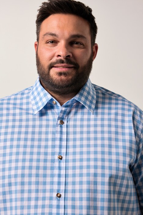 Chemise Men+ à carreaux, s'inspirant des tenues traditionnelles bavaroises, manches courtes et col Kent, coupe Comfort Fit - jusqu'au 8 XL