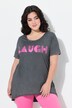 Camiseta, forma en A, letras LAUGH brillantes